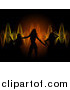 Vector Clipart of Sexy Silhouetted Ladies Dancing over a Background of Orange and Yellow Sound Waves by Elaineitalia