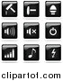 Vector Clipart of Shiny Black and White Square Hammer, Sound, Power, Graph, Music and Arrow Website Button Icons by