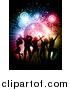 Vector Clipart of Silhouetted Fun People Dancing over a Disco Burst with Circles and Stars by KJ Pargeter