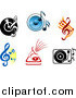 Vector Clipart of Viny Records with Radios, Players, Speakers and Music Notes by Vector Tradition SM