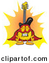 Vector of a Cartoon Guitar Dressed As a Super Hero by Mascot Junction