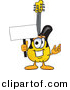 Vector of a Cartoon Guitar Holding a Blank Sign by Mascot Junction