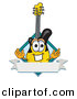 Vector of a Cartoon Guitar with a Blank Label Banner by Mascot Junction