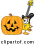 Vector of a Cartoon Guitar with a Carved Halloween Pumpkin by Mascot Junction