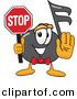Vector of a Cartoon Music Note Holding a Stop Sign by Mascot Junction