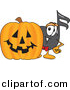 Vector of a Cartoon Music Note with a Carved Halloween Pumpkin by Mascot Junction
