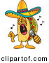 Vector of a Cartoon Taco Singing Loud into a Microphone by Mascot Junction