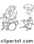 Vector of Cartoon Boys Drumming and Keyboarding in a Band - Coloring Page Outline by Toonaday