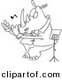 Vector of Cartoon Flautist Rhino - Coloring Page Outline by Toonaday